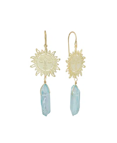 Macy's Aurora Borealis Or Aqua Quartz 14k Gold Plated Sun Drop Earrings