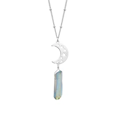 Macy's Aurora Borealis Or Mystic Quartz Silver Plated Cut-out Stars Half Moon Necklace