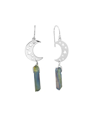 Macy's Aurora Borealis Or Mystic Quartz Silver Plated Half Moon Drop Earrings