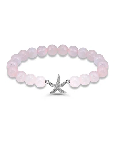 Macy's Aventurine Beads And Starfish Charm Silver Plated Stretch Bracelet