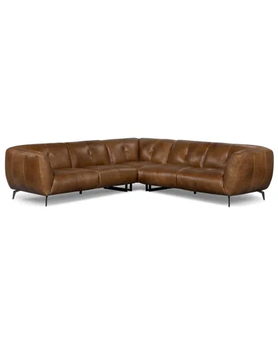 Macy's Avori Leather 3-piece L-shaped Sofa,  Exclusive In Brown