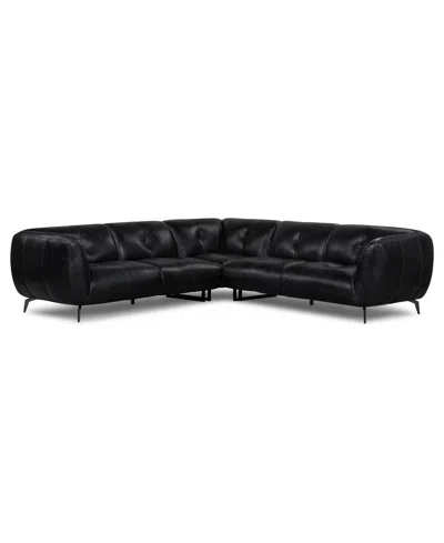 Macy's Avori Leather 3-piece L-shaped Sofa,  Exclusive In Black