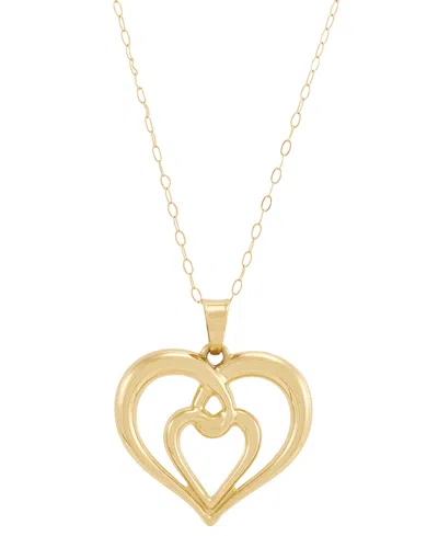 Macy's Back To Back Double Heart Pendant Necklace In 10k Yellow Gold
