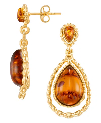 Macy's Baltic Amber Earrings (3 Ct. T.w.) In 14k Yellow Gold Over Sterling Silver In Pattern