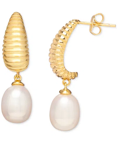Macy's Baroque Cultured Freshwater Pearl (8x10mm) Textured J-hoop Earrings In 18k Gold-plated Sterling Silv