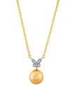 Macy's Baroque Cultured Golden South Sea Pearl (11mm) & Diamond Accent Butterfly 16" Pendant Necklace In 14 In Gold