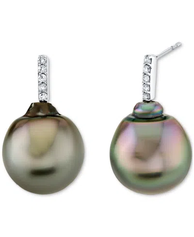 Macy's Baroque Cultured Tahitian Pearl (12 Mm) & Diamond Accent Drop Earrings In 14k White Gold