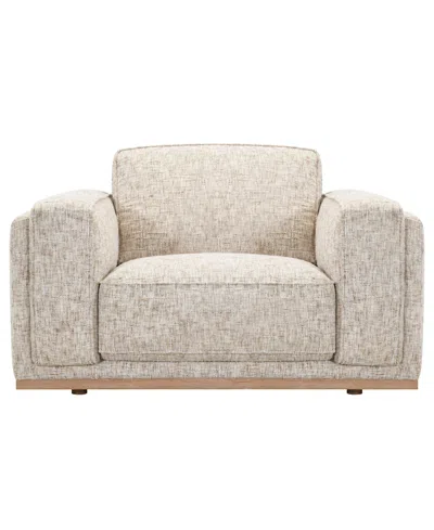 Macy's Baymont 53" Top-grain Leather Pad-arm Large Chair In Marzipan