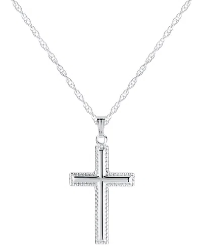 Macy's Beaded Edge Cross Pendant Necklace In Sterling Silver In Metallic