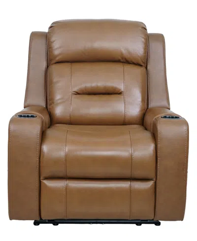Macy's Belber Leather 41.75" Power Motion Lay Flat Recliner In Brown