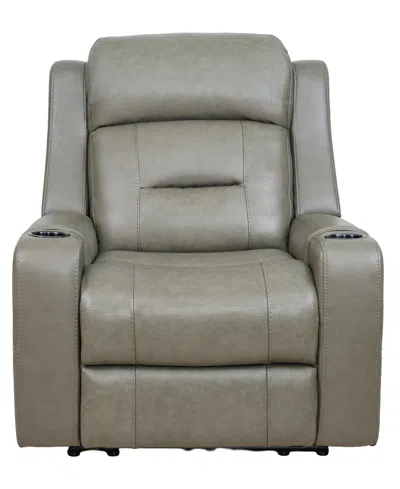 Macy's Belber Leather 41.75" Power Motion Lay Flat Recliner In Gray