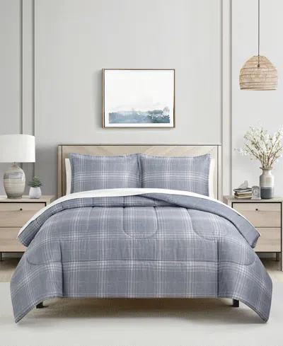 Macy's Benjamin Plaid Reversible 3-pc. Comforter Sets In Gray