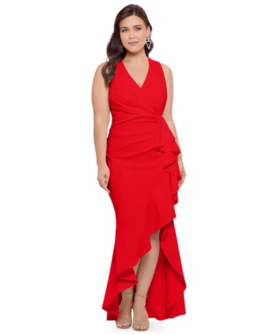 Macy's Plus Size Sleeveless Ruffled High-low Gown In Red