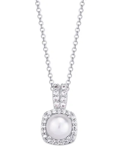 Macy's Birthstone Cushion Halo Pendant Necklace In Silver Plate In June,imitation Pearl