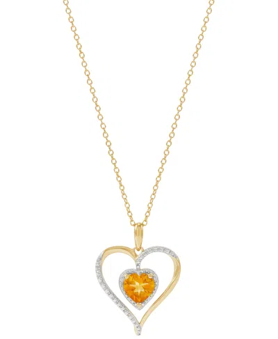 Macy's Birthstone Gemstone & Diamond Accent Heart 18" Pendant Necklace In 14k Gold-plated Sterling Silver In Citrine