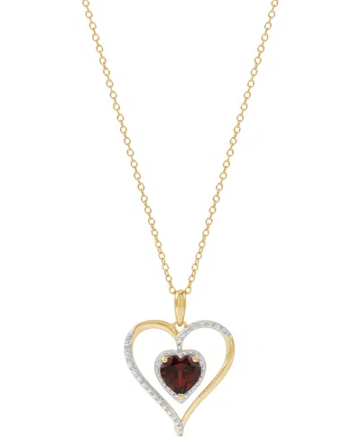 Macy's Birthstone Gemstone & Diamond Accent Heart 18" Pendant Necklace In 14k Gold-plated Sterling Silver In Garnet