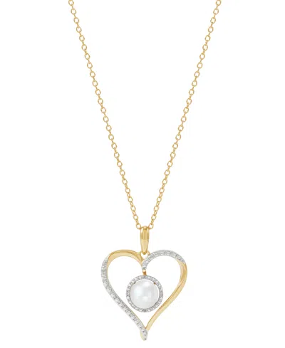 Macy's Birthstone Gemstone & Diamond Accent Heart 18" Pendant Necklace In 14k Gold-plated Sterling Silver In Pearl