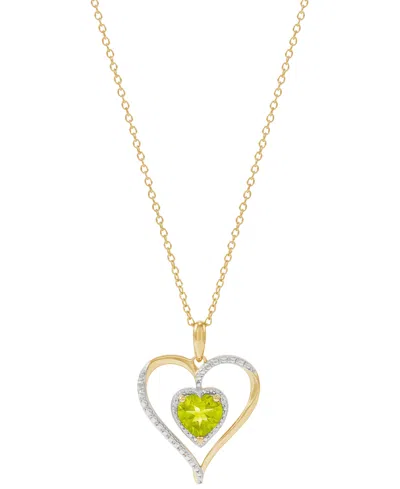 Macy's Birthstone Gemstone & Diamond Accent Heart 18" Pendant Necklace In 14k Gold-plated Sterling Silver In Peridot