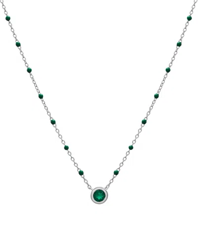 Macy's Birthstone Gemstone Necklace In Sterling Silver, 16" + 2" Extender In Emerald