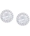 Macy's Birthstone Round Cubic Zirconia Halo Solitaire Stud Earrings In Silver Plate In April,clear