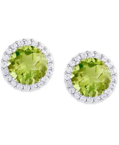 Macy's Birthstone Round Cubic Zirconia Halo Solitaire Stud Earrings In Silver Plate In August,simulated Peridot