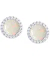 Macy's Birthstone Round Cubic Zirconia Halo Solitaire Stud Earrings In Silver Plate In October,simulated Opal