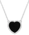 Macy's Black Agate (5 Ct. T.w.) Heart Bead Frame 17" Pendant Necklace In Sterling Silver In Black Agate