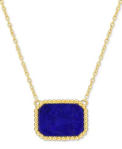 Macy's Black Agate Bead-framed Rectangular 17" Pendant Necklace In Sterling Silver (also In Hematite, Lapis