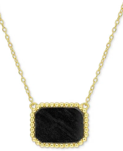 Macy's Black Agate Bead-framed Rectangular 17" Pendant Necklace In Sterling Silver (also In Hematite, Lapis In Hamatite