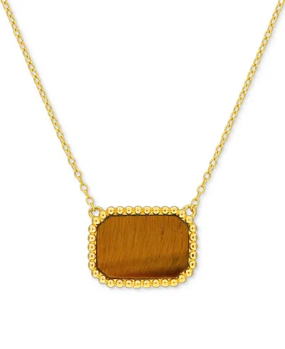 Macy's Black Agate Bead-framed Rectangular 17" Pendant Necklace In Sterling Silver (also In Hematite, Lapis In Tiger's Eye