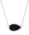 Macy's Black Agate Pear Bead Frame 17" Pendant Necklace In Sterling Silver (also In White Agate, Malachite, In Black Agate