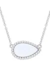 Macy's Black Agate Pear Bead Frame 17" Pendant Necklace In Sterling Silver (also In White Agate, Malachite, In White Agate