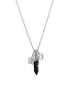 Macy's Black Agate Stone Charm Necklace In Fine Silver Plated Brass In Black
