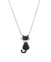 Macy's Black And White Crystal Sitting Cat Necklace In Fine Silver Plated Brass In Fine Silver Plated Brass