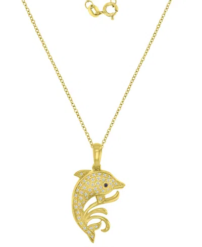 Macy's Black And White Diamond (0.1 Ct. T.w.) Fish Necklace In 10k Yellow Gold In Purple