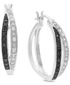 Macy's Black & White Diamond Double Crossover Small Hoop Earrings (1/6 Ct. T.w.) In Sterling Silver In Sterling Silver