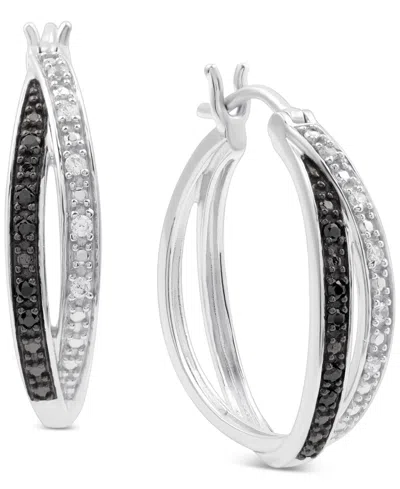 Macy's Black & White Diamond Double Crossover Small Hoop Earrings (1/6 Ct. T.w.) In Sterling Silver