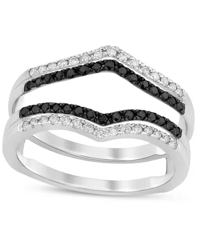 Macy's Black & White Diamond Guard Ring (3/8 Ct. T.w.) In 14k White Gold