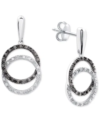 Macy's Black & White Diamond Interlocking Circle Drop Earrings (1/6 Ct. T.w.) In Sterling Silver