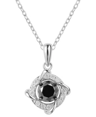 Macy's Black & White Diamond Love Knot 18" Pendant Necklace (1 Ct. T.w.) In Sterling Silver