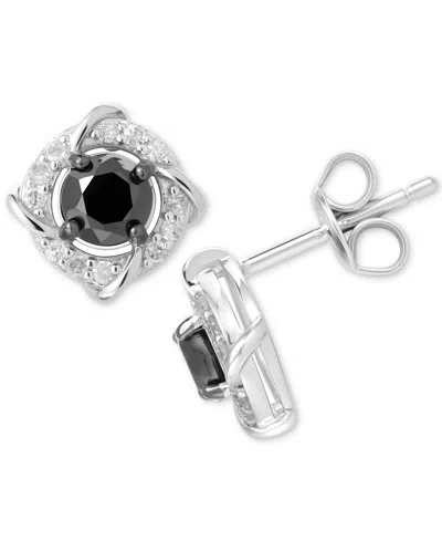 Macy's Black & White Diamond Love Knot Stud Earrings (1 Ct. T.w.) In Sterling Silver