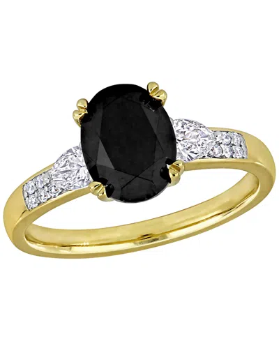 Macy's Black And White Diamond Multi-shape 3-stone Ring (2-1/3 Ct. T.w.) In 14k Yellow Gold