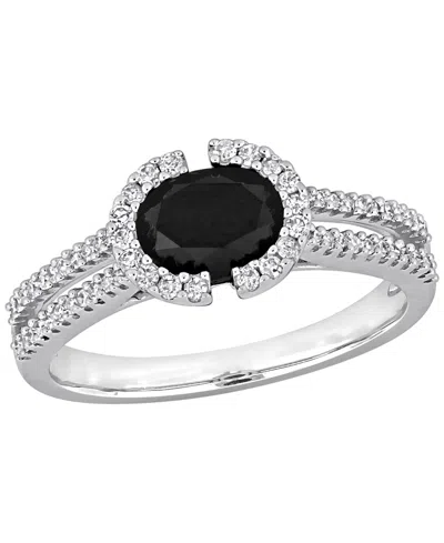 Macy's Black And White Diamond Oval Halo Engagement Ring (1-1/5 Ct. T.w.) In 14k White Gold