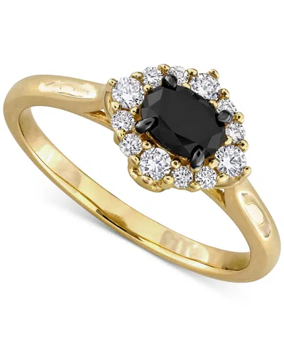 Macy's Black & White Diamond Oval Halo Engagement Ring (3/4 Ct. T.w.) In 14k Gold