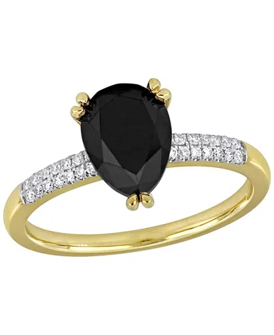 Macy's Black And White Diamond Pear Engagement Ring (2-1/10 Ct. T.w.) In 14k Gold In 14k Yellow Gold