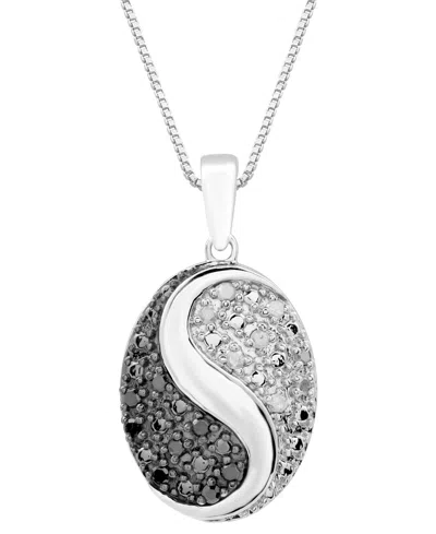 Macy's Black & White Diamond Yin Yang Oval 18" Pendant Necklace (1/6 Ct. T.w.) In Sterling Silver