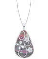 Macy's Black & White Mother Of Pearl Flower 18" Pendant Necklace In Sterling Silver In Mother Of Pearl