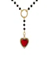 Macy's Black Bead And Red Cubic Zirconia Heart 'y' Necklace