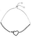 Macy's Black Cubic Zirconia Heart & Bezel Bolo Bracelet In Silver