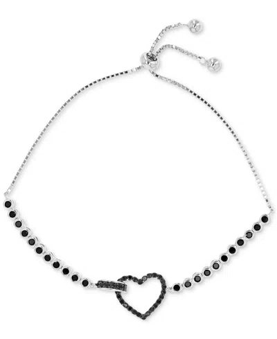 Macy's Black Cubic Zirconia Heart & Bezel Bolo Bracelet In Silver